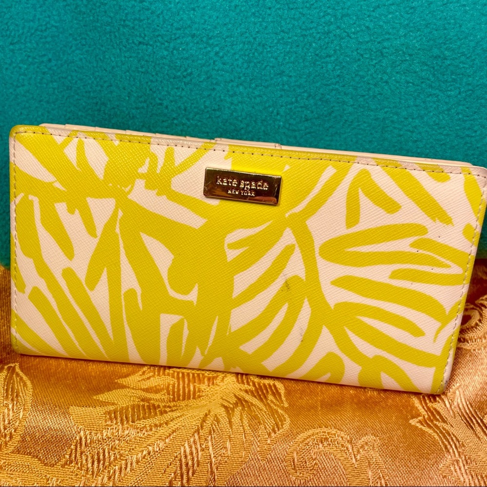 Kate Spade Green Tropical Print Leather Wallet